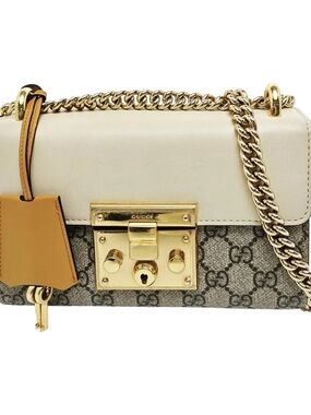 ♥️Gucci White & Beige GG Canvas Padlock Shoulder Bag♥️